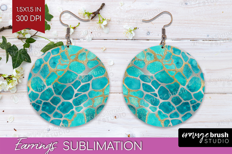 Turquoise Texture Round Earrings - Glitter Background PNG