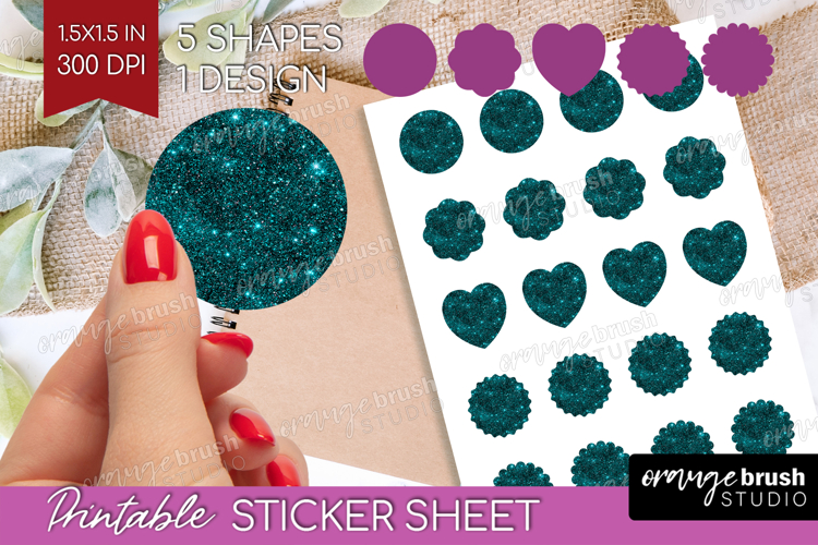 Turquoise Texture Round Sticker - Glitter Background Sticker