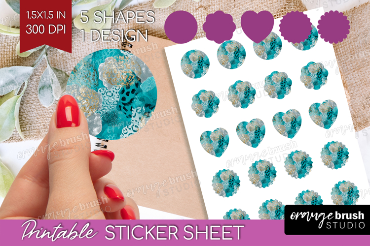 Turquoise Texture Round Sticker - Glitter Background Sticker