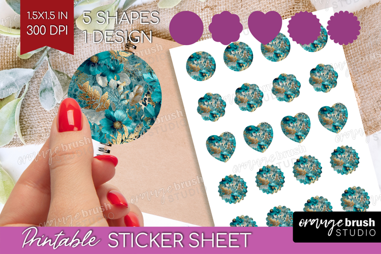 Turquoise Texture Round Sticker - Glitter Background Sticker