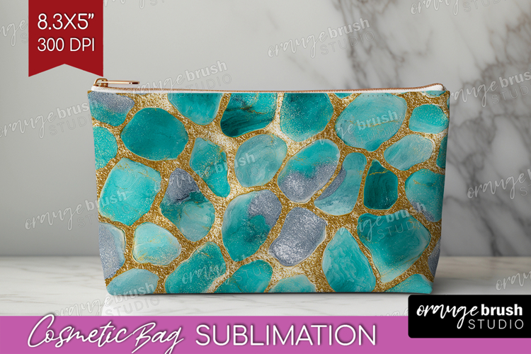 Turquoise Texture Cosmetic Bag - Glitter Background Makeup