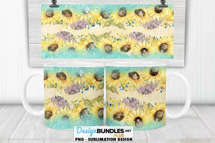 Sunflowers and Succulents Sublimation Mug Design 11 & 15 oz