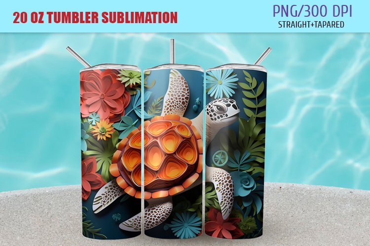 3d sea turtle tumbler wrap, 20 oz tumbler
