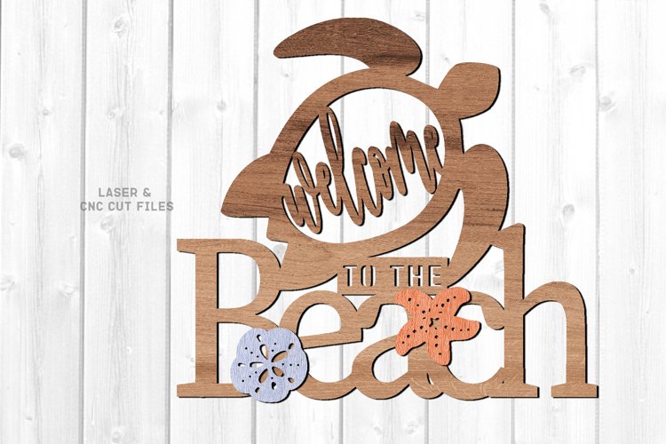 Turtle Sign SVG Laser Cut Files | Beach SVG | Welcome Sign example image 1