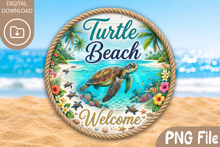 Turtle Beach Welcome Sublimation, Round Sea Turtle Coastal