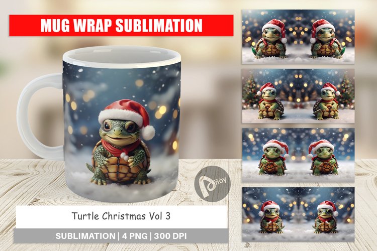 Mug sublimation design Turtle Christmas