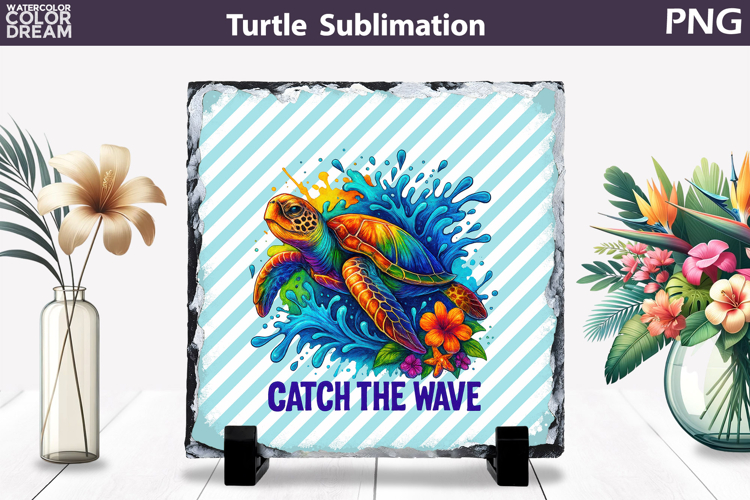 Sea Turtle Wave Slate | Tropical Ocean Beach Sublimation