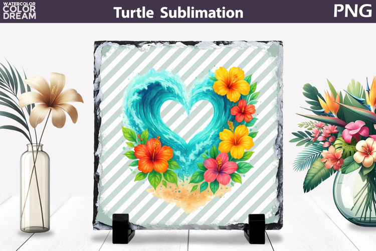 Sea Wave Heart Slate | Tropical Ocean Beach Sublimation