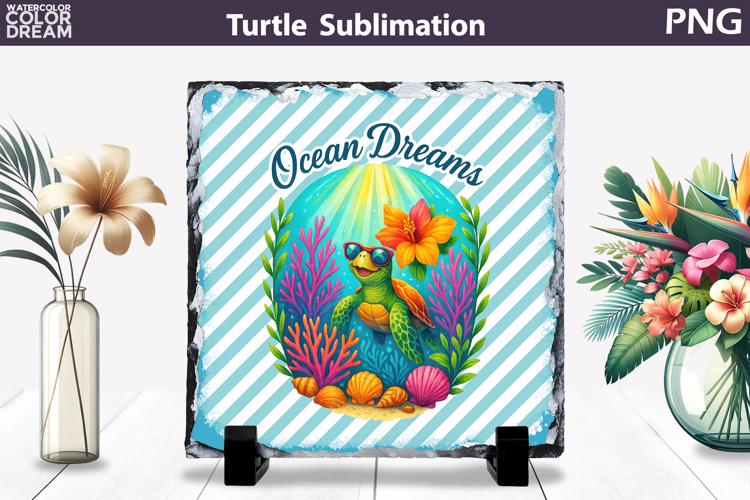 Sea Turtle Wave Slate | Tropical Ocean Beach Sublimation