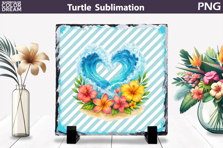 Sea Wave Heart Slate | Tropical Ocean Beach Sublimation