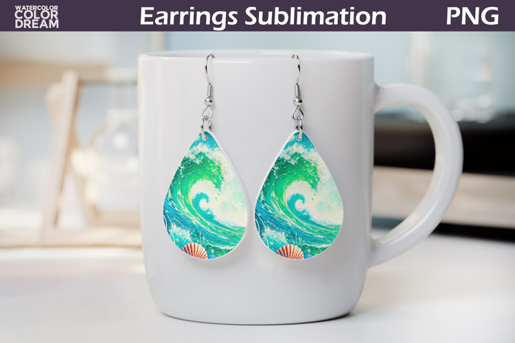 Ocean Wave Earrings Sublimation | Teardrop Summer Beach