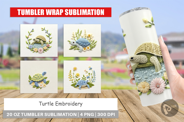 Tumbler Turtle Embroidery