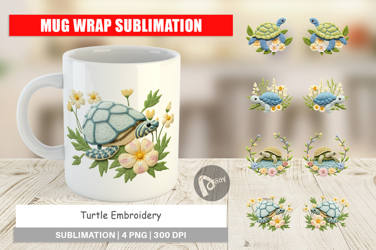 Mug Wrap Turtle Embroidery