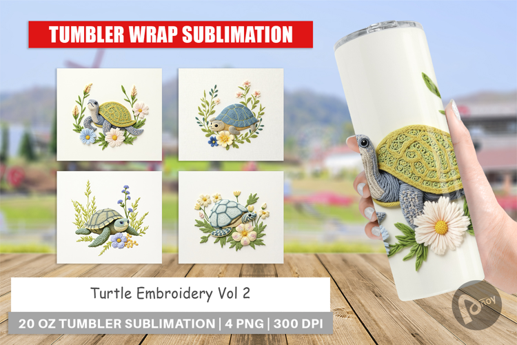 Tumbler Turtle Embroidery