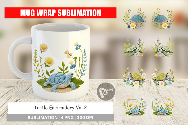 Mug Wrap Turtle Embroidery example image 1