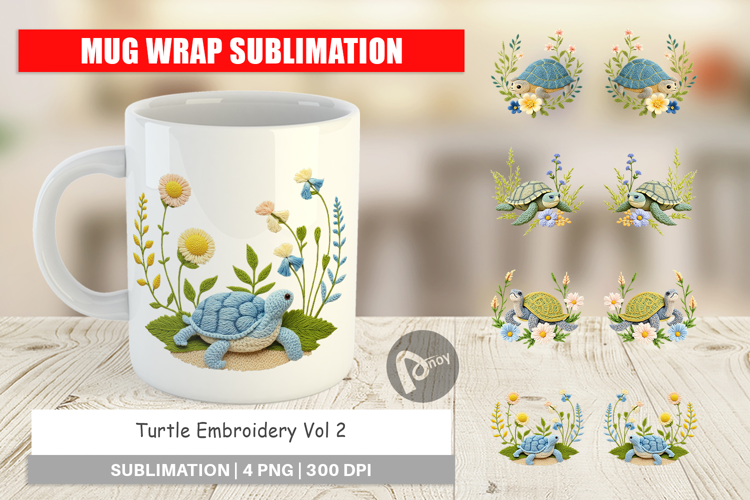 Mug Wrap Turtle Embroidery