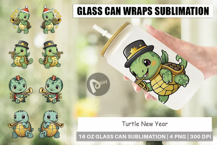 Glass Can Wraps Turtle New Year