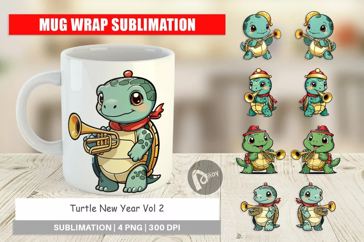 Mug Wrap Design Turtle New Year