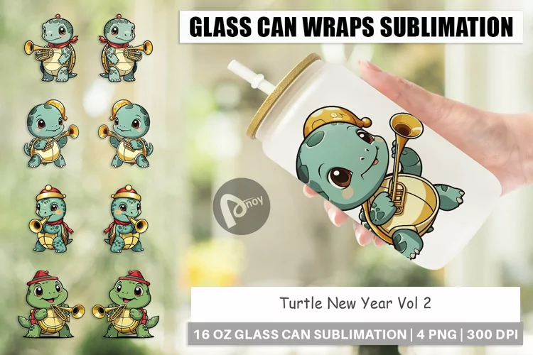 Glass Can Wraps Turtle New Year