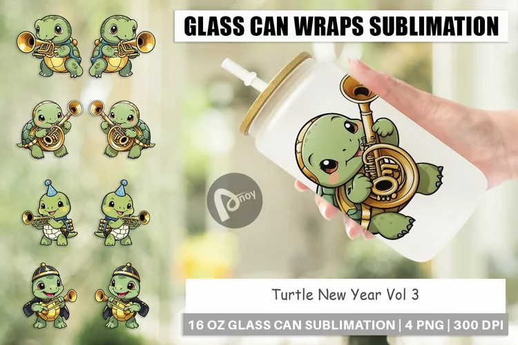 Glass Can Wraps Turtle New Year