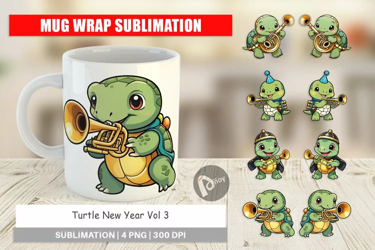 Mug Wrap Design Turtle New Year