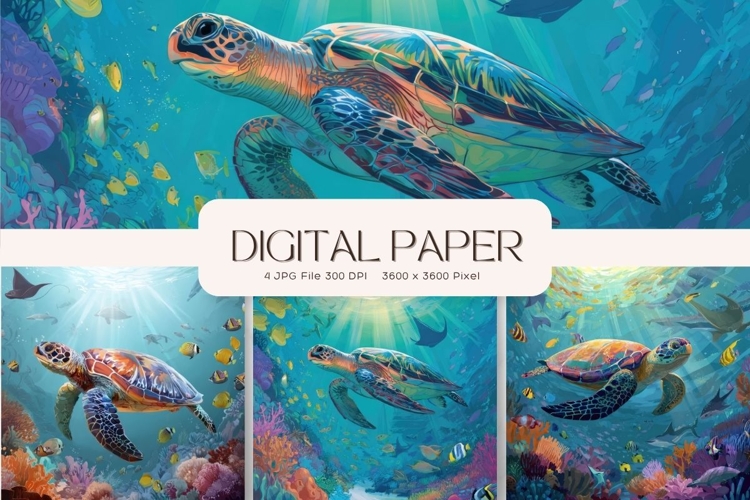Turtle Under the Sea Coral World Ocean Background Wallpaper