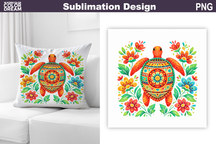 Folk Art Sea Turtle Sublimation | Summer Animal Pillow