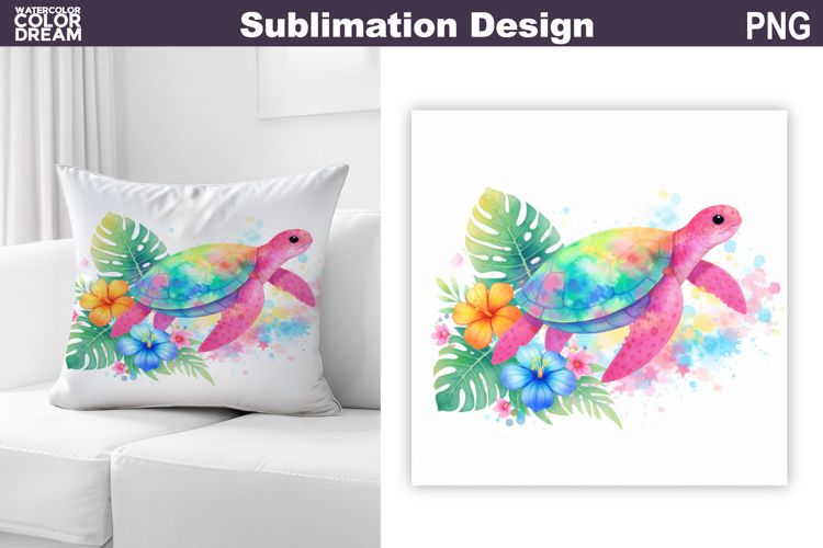 Rainbow Sea Turtle Sublimation | Tropical Animal Pillow