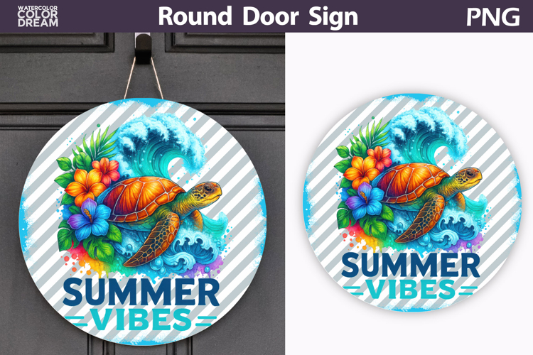 Turtle Summer Vibes Design | Round Door Sign