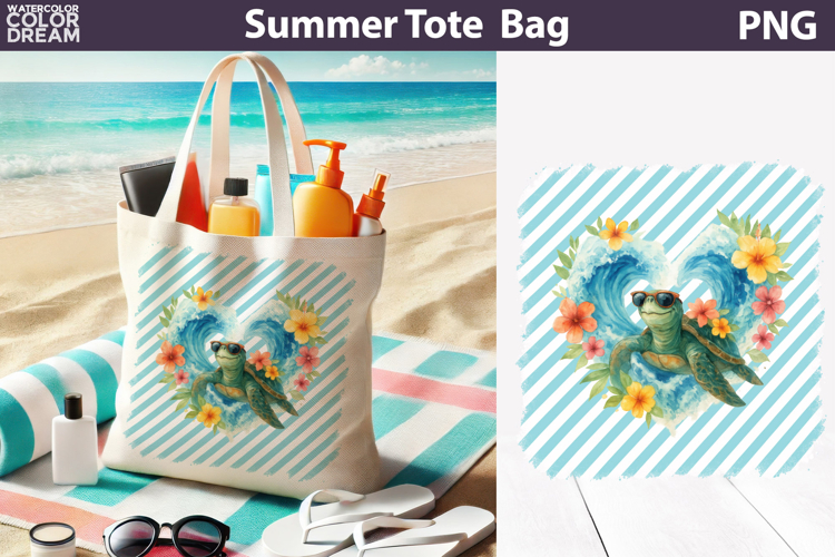 Sea Turtle Tote Bag | Summer Beach Sublimation