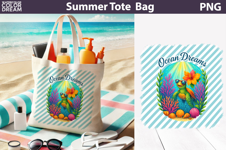 Sea Turtle Tote Bag | Summer Beach Sublimation