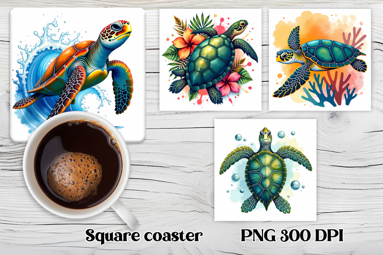 Sea turtle square coaster | Cute ocean animal coaster PNG