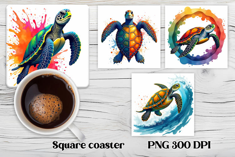 Sea turtle square coaster | Cute ocean animal coaster PNG