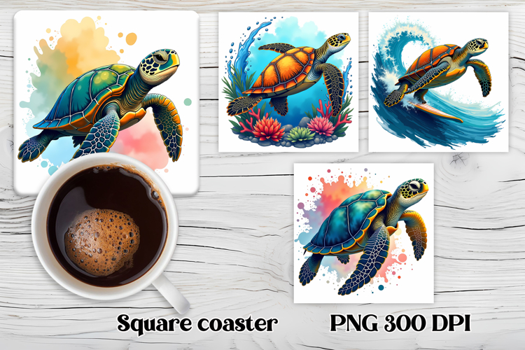 Sea turtle square coaster | Cute ocean animal coaster PNG