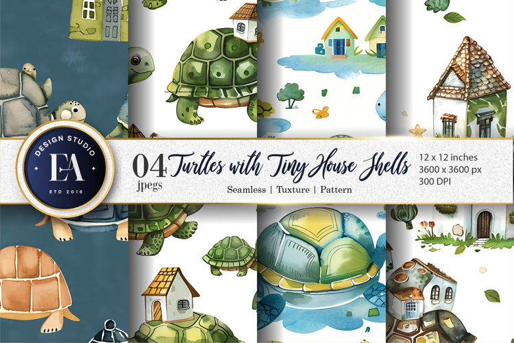 Turtle House Artwork Digital Paper | Turtle Watercolor