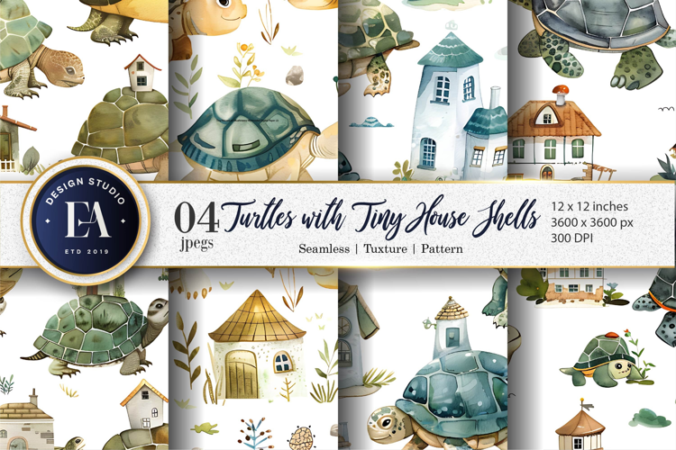 Dreamy Turtle House Artwork Digital Paper | Pattern Art