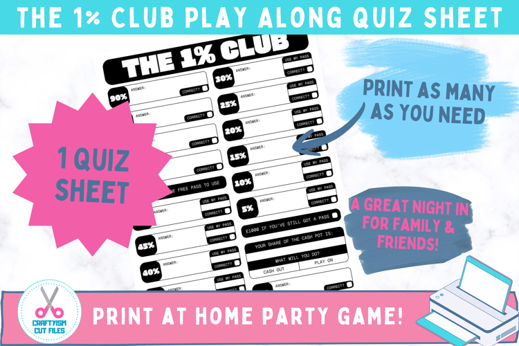 The 1 percent Club Quiz Show Game Play Along Printable PDF