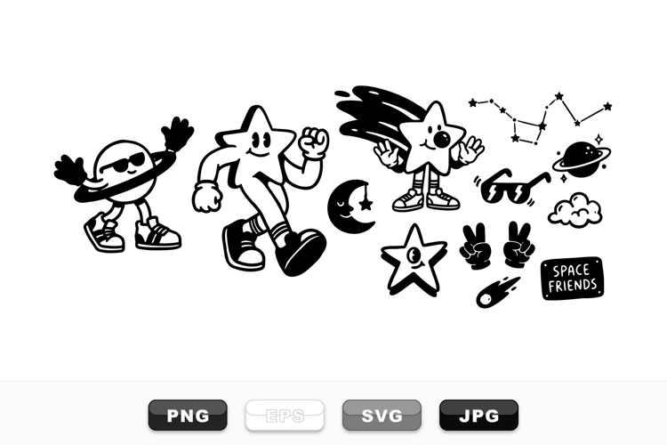 Retro Space Friends Cartoon Clipart Set for Crafts