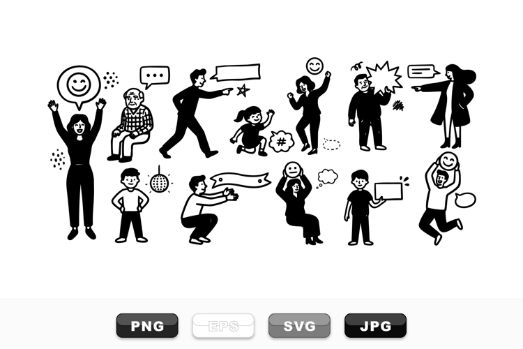 Hand Drawn Expressive People Silhouettes Bundle