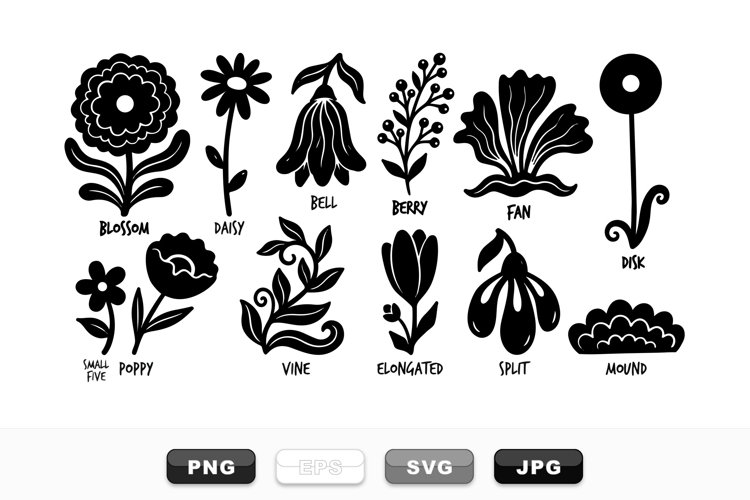 Hand Drawn Black Floral Clipart Bundle for Crafts