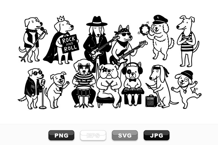 Funny Rock Band Dogs Clipart Bundle with Instruments