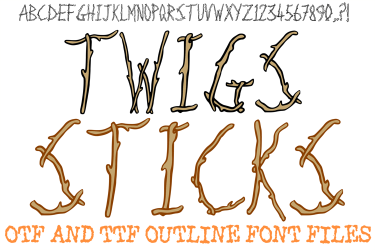 Twigs Sticks Font Wood Logs Tree Lettering ABC OTF Type