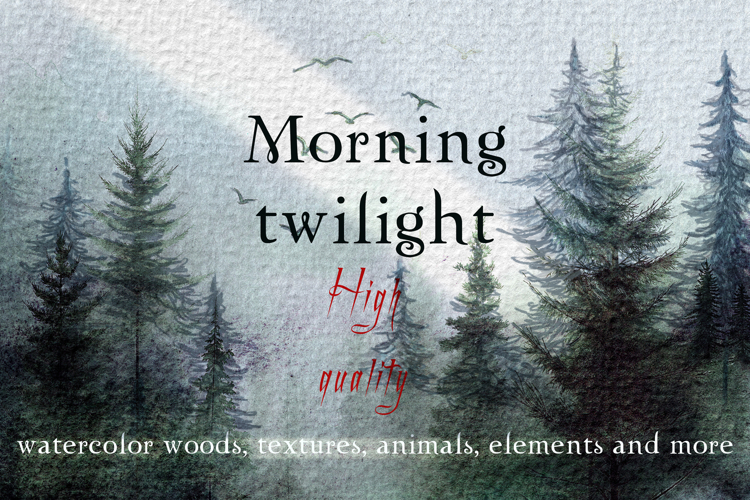 Twilight morning watercolor clip art set