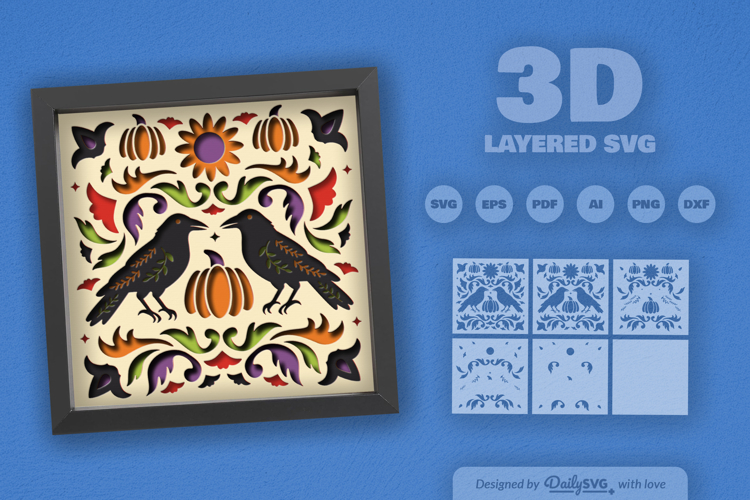 Black Crows Halloween Folk Art Layered Papercut