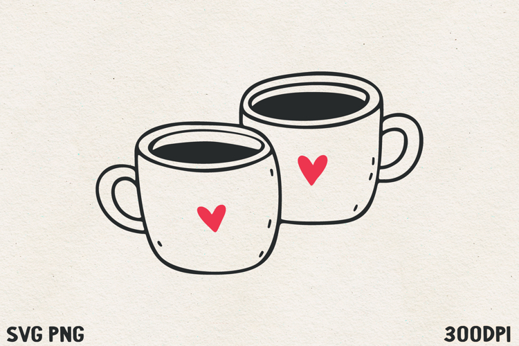 Two Cute Coffee Mugs SVG PNG | Cozy Valentine Couple Mug