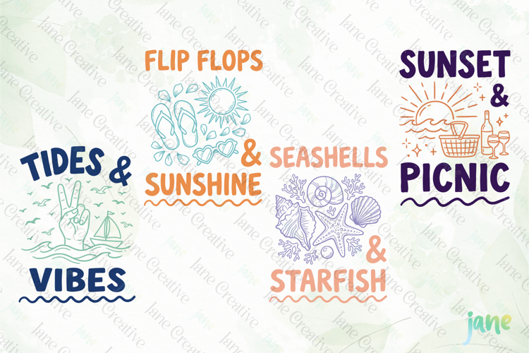Two-Tone Summer Beach Doodles SVG PNG