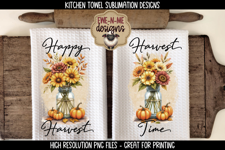 Harvest Mason Jar with Sunflowers | Towel Sublimation PNG