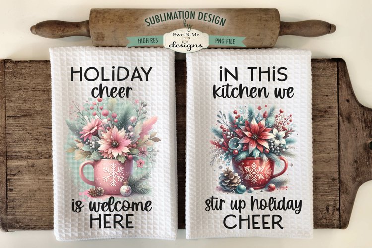 Poinsettia Mugs | Christmas Cups Kitchen Towel Sublimation