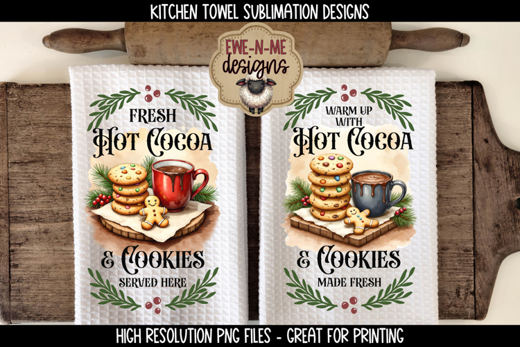 Hot Cocoa and Cookies KitchenTowel Sublimation PNG Files