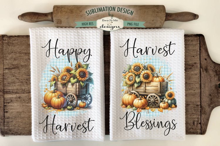 Harvest Pumpkin Wagons Kitchen Towel Sublimation Design